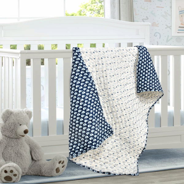 BLOCKS OF INDIA KIDS COTTON HAND BLOCK PRINTED SOFT QUILT/RAJAI/BLANKET (40 INCH X 60 INCH) (BLUE ELEPHANT)