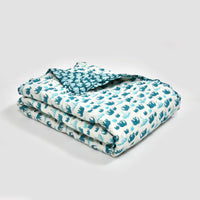 BLOCKS OF INDIA KIDS COTTON HAND BLOCK PRINTED SOFT QUILT/RAJAI/BLANKET (40 INCH X 60 INCH) (TURQ ELEPHANT)