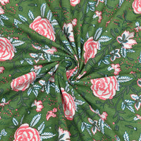 Super King Size Pure Cotton Hand Block Print Bedshee (Green Flower)