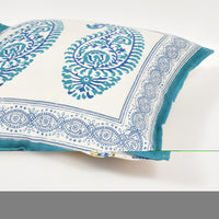 Rajasthani Handmade Hand Block Print Cotton Cushion Cover , Blue Paisley (5 Pcs)