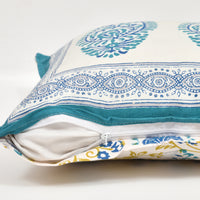 Rajasthani Handmade Hand Block Print Cotton Cushion Cover , Blue Paisley (5 Pcs)