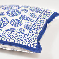 Rajasthani Handmade Hand Block Print Cotton Cushion Cover, Blue Shells (5 Pcs)
