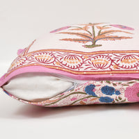BLOCKS OF INDIA Hand Block Printed Cotton Linen Cushion Cover (40 x 40 cm) (Brown Purple Motifs)