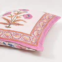 BLOCKS OF INDIA Hand Block Printed Cotton Linen Cushion Cover (40 x 40 cm) (Brown Purple Motifs)