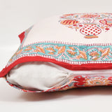 BLOCKS OF INDIA Hand Block Printed Cotton Linen Cushion Cover (40 x 40 cm) (RED Motifs)