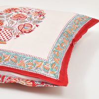 BLOCKS OF INDIA Hand Block Printed Cotton Linen Cushion Cover (40 x 40 cm) (RED Motifs)