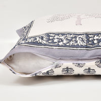 Rajasthani Handmade Hand Block Print Cotton Cushion Cover, Grey Tree (5Pcs)