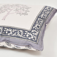 Rajasthani Handmade Hand Block Print Cotton Cushion Cover, Grey Tree (5Pcs)