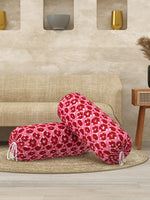 Rajasthani Handmade Hand Block Print Cotton Bolster Cover , Pink Flower (2 Pcs)