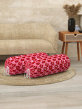 Rajasthani Handmade Hand Block Print Cotton Bolster Cover , Pink Flower (2 Pcs)