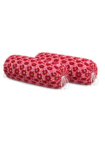 Rajasthani Handmade Hand Block Print Cotton Bolster Cover , Pink Flower (2 Pcs)