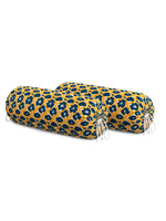 Rajasthani Handmade Hand Block Print Cotton Bolster Cover , Yellow Flower (2 Pcs)