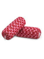 Rajasthani Handmade Hand Block Print Cotton Bolster Cover , Pink Flower (2 Pcs)