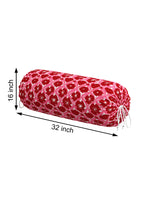 Rajasthani Handmade Hand Block Print Cotton Bolster Cover , Pink Flower (2 Pcs)