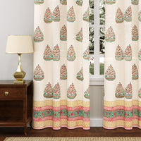 BLOCKS OF INDIA Hand Block Printed Cotton Daylight Curtains with Eyelets(Set of 2 Curtains) (Flower 214 CM / Door)