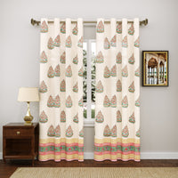 BLOCKS OF INDIA Hand Block Printed Cotton Daylight Curtains with Eyelets(Set of 2 Curtains) (Flower 214 CM / Door)