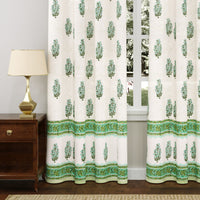 BLOCKS OF INDIA Hand Block Printed Cotton Daylight Curtain with Eyelets(Set of 2 Curtains) (Flower 214 cm / Door)