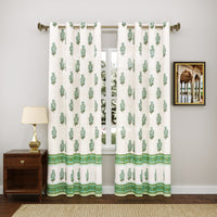 BLOCKS OF INDIA Hand Block Printed Cotton Daylight Curtain with Eyelets(Set of 2 Curtains) (Flower 214 cm / Door)