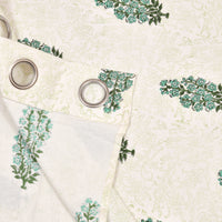 BLOCKS OF INDIA Hand Block Printed Cotton Daylight Curtain with Eyelets(Set of 2 Curtains) (Flower 214 cm / Door)
