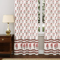BLOCKS OF INDIA Hand Block Printed Cotton Daylight Curtain with Eyelets(Set of 2 Curtains) (Flower 214 cm / Door)