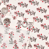 BLOCKS OF INDIA Hand Block Printed Cotton Daylight Curtain with Eyelets(Set of 2 Curtains) (Flower 214 cm / Door)