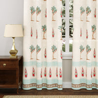 BLOCKS OF INDIA Hand Block Printed Cotton Daylight Curtain with Eyelets(Set of 2 Curtains) (Flower 214 cm/ Door)