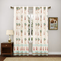 BLOCKS OF INDIA Hand Block Printed Cotton Daylight Curtain with Eyelets(Set of 2 Curtains) (Flower 214 cm/ Door)