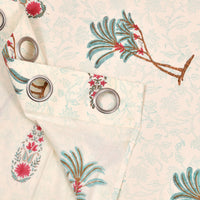 BLOCKS OF INDIA Hand Block Printed Cotton Daylight Curtain with Eyelets(Set of 2 Curtains) (Flower 214 cm/ Door)