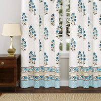 BLOCKS OF INDIA Hand Block Printed Cotton Daylight Curtain with Eyelets(Set of 2 Curtains) (Flower 214 cm/ Door)