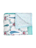 Cotton Single Size Quilt/ Rajai Hand Block Print for Light Winters (150x225 cm) (Turq Patti)