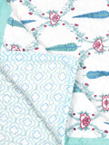 Cotton Single Size Quilt/ Rajai Hand Block Print for Light Winters (150x225 cm) (Turq Patti)