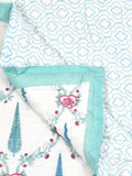 Cotton Single Size Quilt/ Rajai Hand Block Print for Light Winters (150x225 cm) (Turq Patti)