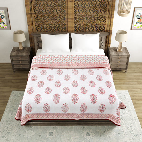 Cotton Dohar / Blanket King Bed Size Hand Block Printed (Maroon pot)