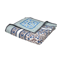 BLOCKS OF INDIA Hand Block Printed Cotton Summer Single Size Reversible Printed Malmal Dohar Blue Grey Jaal