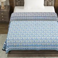 BLOCKS OF INDIA Hand Block Printed Cotton Summer Single Size Reversible Printed Malmal Dohar Blue Grey Jaal
