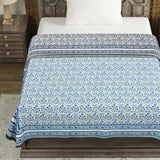 BLOCKS OF INDIA Hand Block Printed Cotton Summer Single Size Reversible Printed Malmal Dohar Blue Grey Jaal