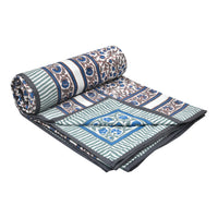 BLOCKS OF INDIA Hand Block Printed Cotton Summer Single Size Reversible Printed Malmal Dohar Blue Grey Jaal