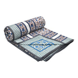 BLOCKS OF INDIA Hand Block Printed Cotton Summer Single Size Reversible Printed Malmal Dohar Blue Grey Jaal