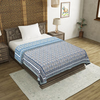 BLOCKS OF INDIA Hand Block Printed Cotton Summer Single Size Reversible Printed Malmal Dohar Blue Grey Jaal