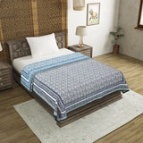 BLOCKS OF INDIA Hand Block Printed Cotton Summer Single Size Reversible Printed Malmal Dohar Blue Grey Jaal