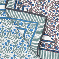 BLOCKS OF INDIA Hand Block Printed Cotton Summer Single Size Reversible Printed Malmal Dohar Blue Grey Jaal