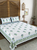 King Size Pure Cotton Hand Block Print Bedsheet (Blue Anar)