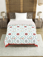 Cotton Single Size Quilt/ Rajai Hand Block Print for Light Winters (150x225 cm) (Brick Motif)
