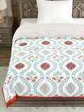 Cotton Single Size Quilt/ Rajai Hand Block Print for Light Winters (150x225 cm) (Brick Motif)