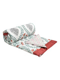 Cotton Single Size Quilt/ Rajai Hand Block Print for Light Winters (150x225 cm) (Brick Motif)