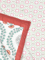 Cotton Single Size Quilt/ Rajai Hand Block Print for Light Winters (150x225 cm) (Brick Motif)
