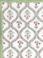 Cotton Single Size Quilt/ Rajai Hand Block Print for Light Winters (150x225 cm) (Green bel)