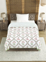 Cotton Single Size Quilt/ Rajai Hand Block Print for Light Winters (150x225 cm) (Green bel)