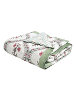 Cotton Single Size Quilt/ Rajai Hand Block Print for Light Winters (150x225 cm) (Green bel)