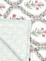 Cotton Single Size Quilt/ Rajai Hand Block Print for Light Winters (150x225 cm) (Green bel)